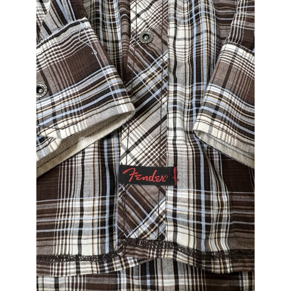 Fender Rock And Roll Religion Mens XXL Brown Plaid Snap Front Long Sleeve Shirt - Picture 6 of 7